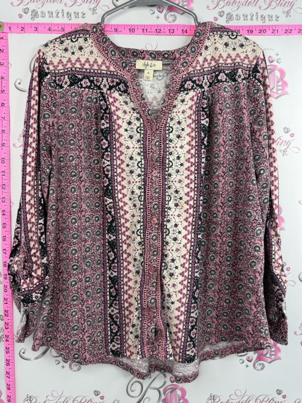 Style & Co. Pink and Cream Printed Boho Tunic